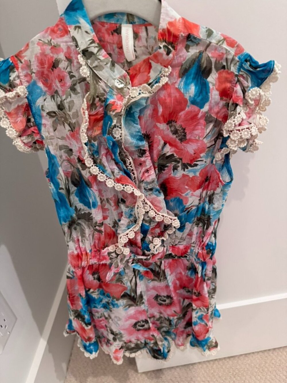 Zimmerman Floral Sleeveless Girls Jumpsuit - Pink and Blue